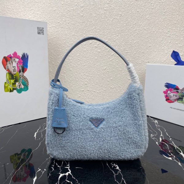 Prada Hobo Fur Bag Blue PR016