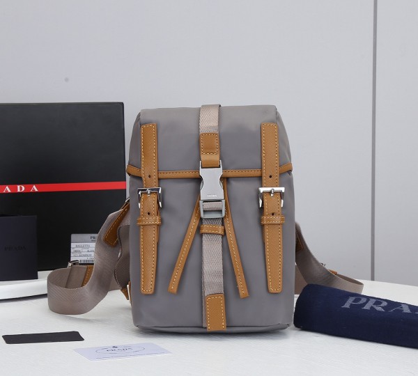 Prada Leather Backpack Grey PR098