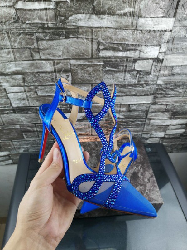 Christian Louboutin Rhinestones Pumps Blue CL-H094