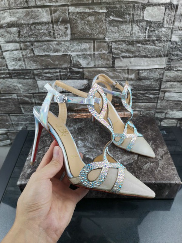 Christian Louboutin Rhinestones Pumps Silver CL-H095