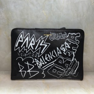 Balenciaga Graffiti Bazaar Leather Clutch Black BGCL-001 