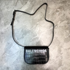 Balenciaga Ville Day XS Crocodile Bag Black BGXS-009