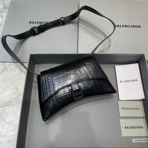 Balenciaga Hourglass Crocodile Shoulder Bag Black (3 Sizes) BSHL-003