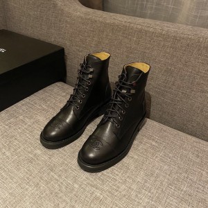 Chanel Lace-up Leather Boots Black CHN-116