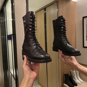 Chanel Lace-Up British Leather Boots Black CHN-193