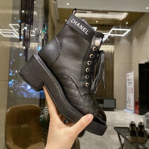 Chanel Plaid Ankle Boots Black CHN-202