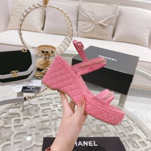 Chanel 2022 New Wedge Sandals Red CHN-211