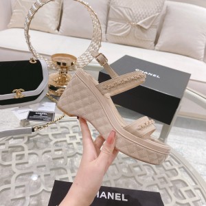 Chanel 2022 New Wedge Sandals Nude CHN-216