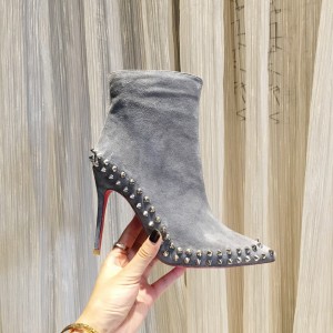 Christian Louboutin Women Spike Suede Boots Grey CL-H112