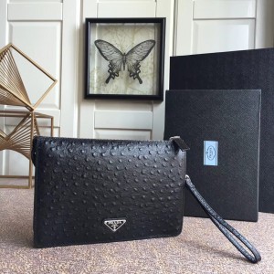 Prada Ostrich Grain Cowhide Clutch PR166